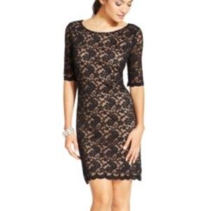 Black Lace Tan Lined Short Sleeve Dress